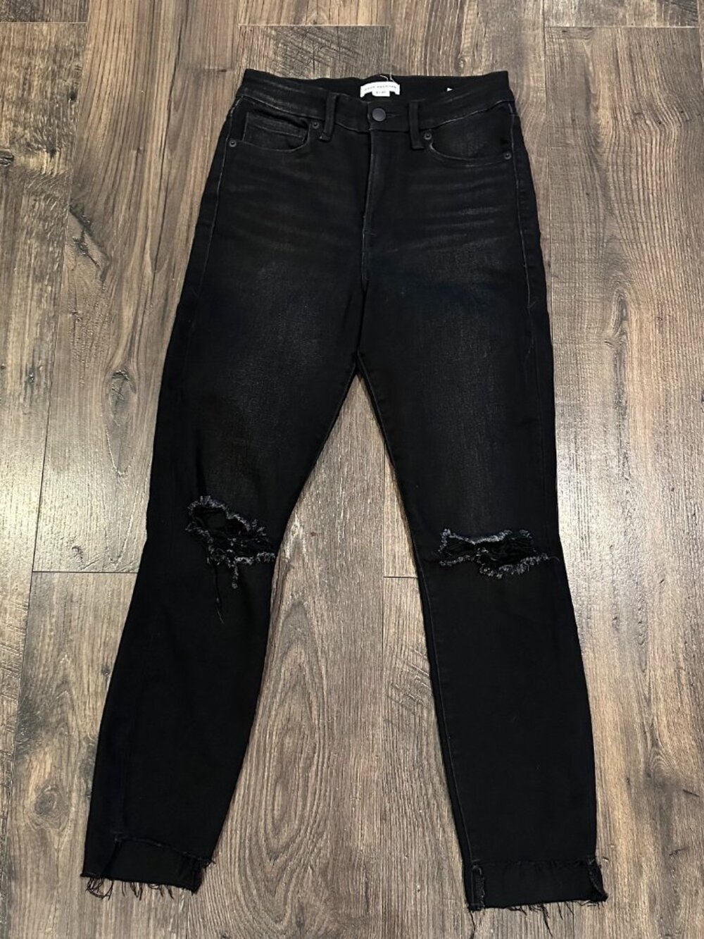 GUC Women's Good American Jeans Black Good Legs Crop Skinny Distressed, 4/27
